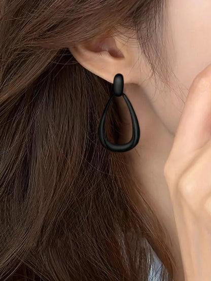 Women's Teardrop Drop Earrings Gold, Geometric Open Statement Earrings 1.7 Inch for Everyday and Vacation