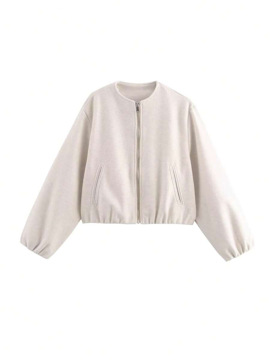 Lillehammer Wool Look Zip Up Cropped Bomber Jacket