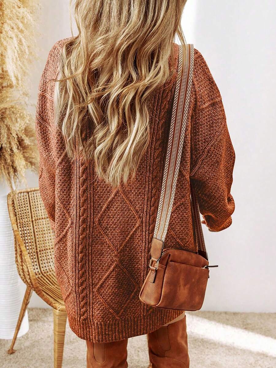 Alina Oversized Cable Knit Sweater Dress - Apricot