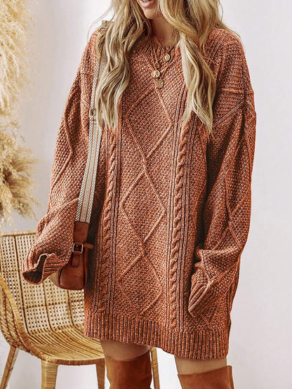 Alina Oversized Cable Knit Sweater Dress - Apricot