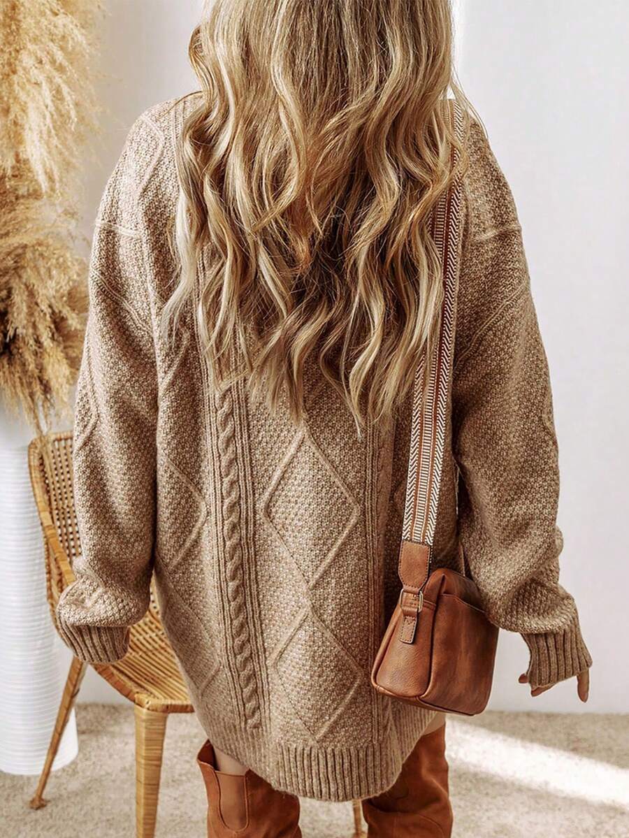 Alina Oversized Cable Knit Sweater Dress - Apricot