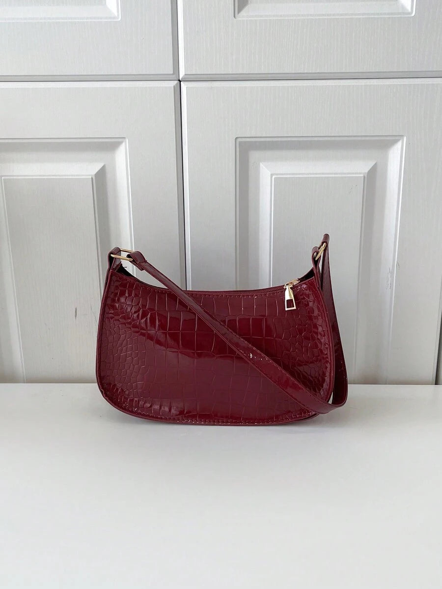 Women's Curved Shoulder Bag, Small Faux Leather Underarm Purse for Everyday and Evening