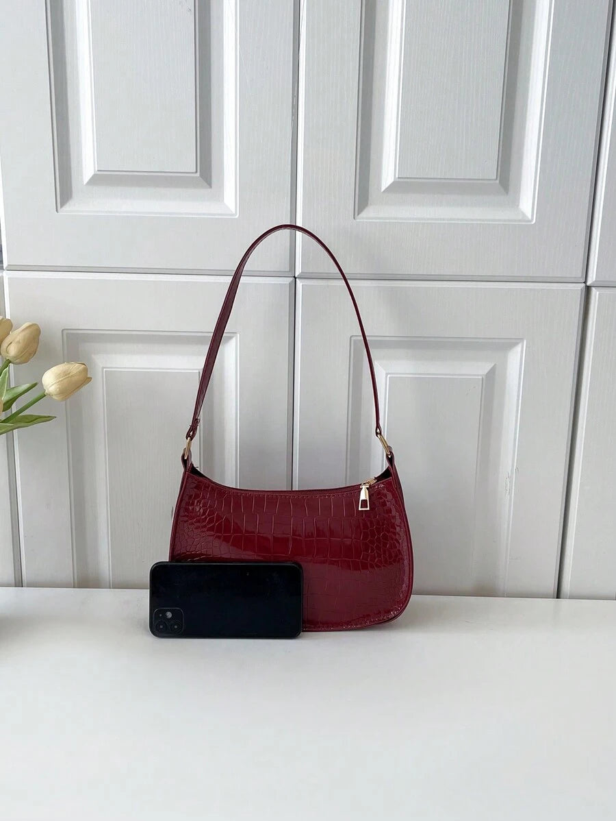 Women's Curved Shoulder Bag, Small Faux Leather Underarm Purse for Everyday and Evening