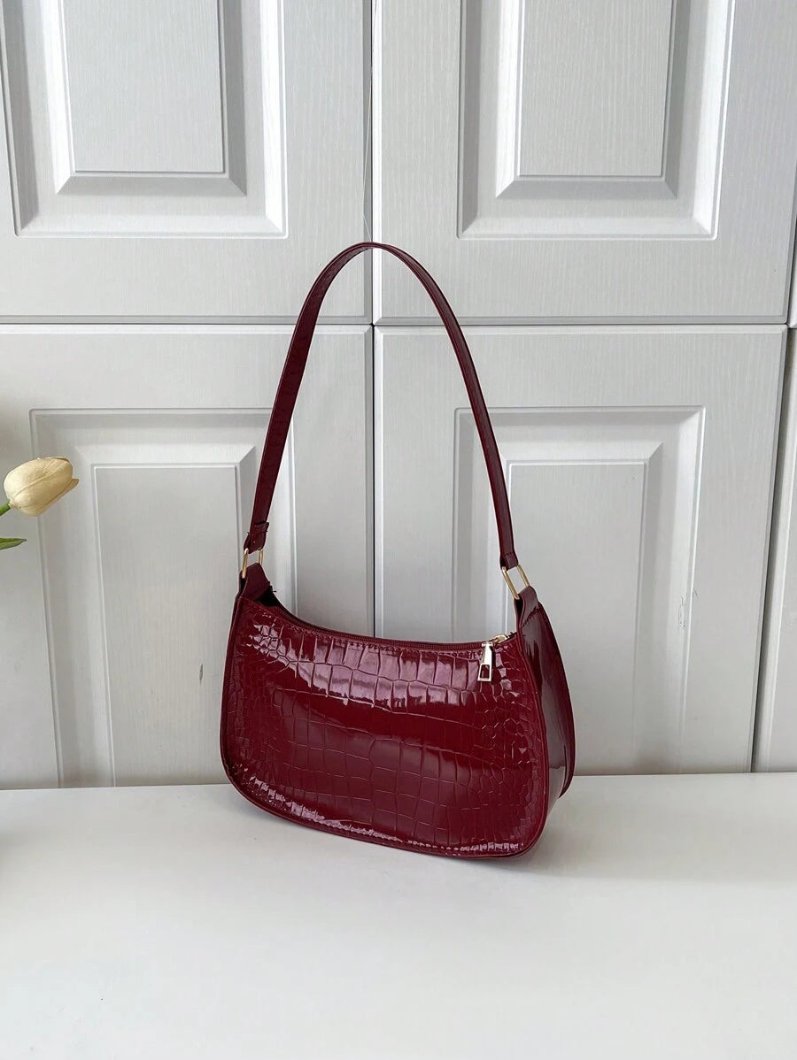 Women's Curved Shoulder Bag, Small Faux Leather Underarm Purse for Everyday and Evening