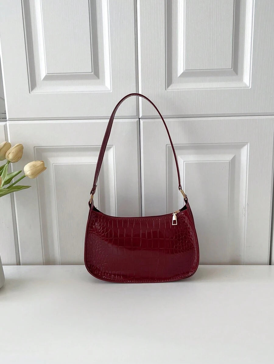 Women's Curved Shoulder Bag, Small Faux Leather Underarm Purse for Everyday and Evening