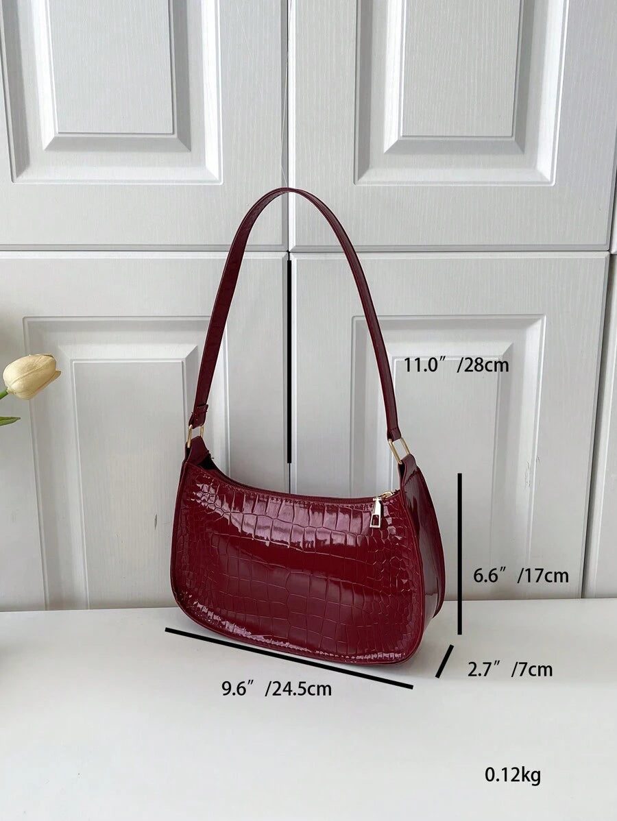 Women's Curved Shoulder Bag, Small Faux Leather Underarm Purse for Everyday and Evening