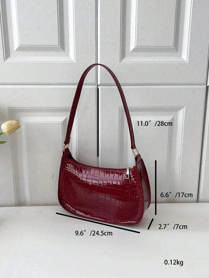 Women's Curved Shoulder Bag, Small Faux Leather Underarm Purse for Everyday and Evening