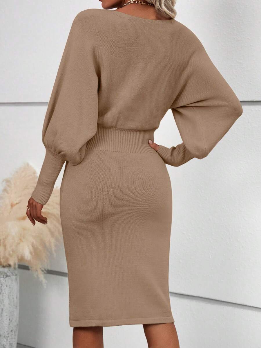 Ljubljana Batwing Sleeve Knit Bodycon Midi Sweater Dress