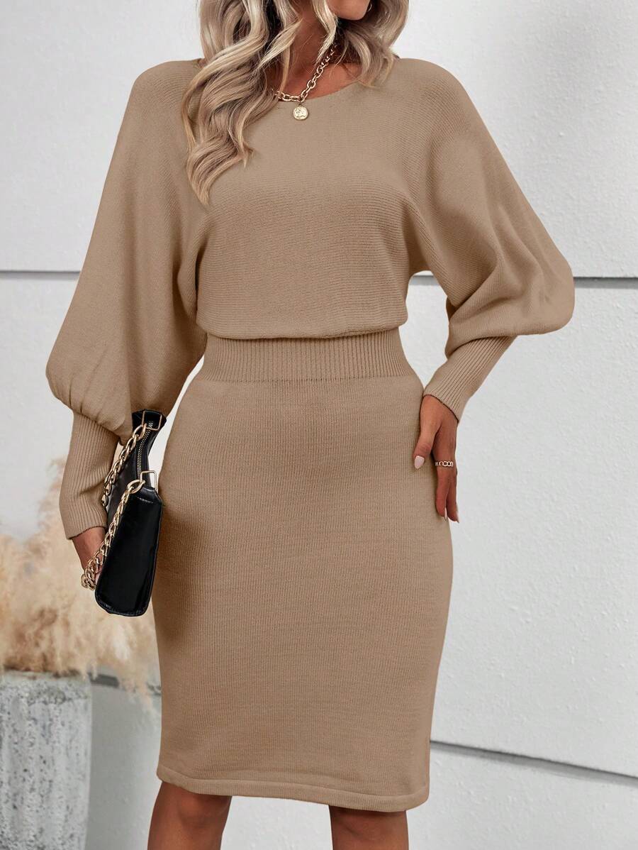 Ljubljana Batwing Sleeve Knit Bodycon Midi Sweater Dress