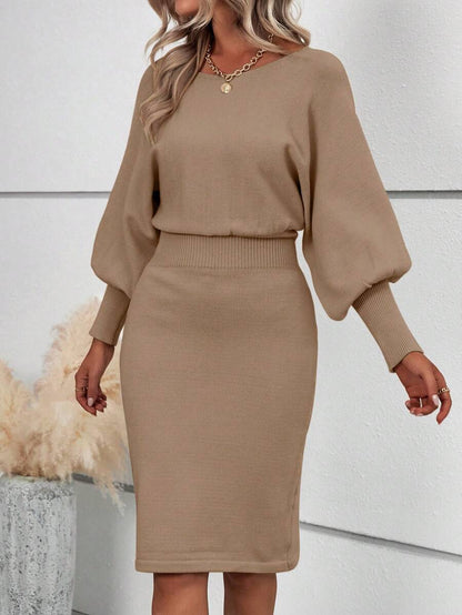 Ljubljana Batwing Sleeve Knit Bodycon Midi Sweater Dress