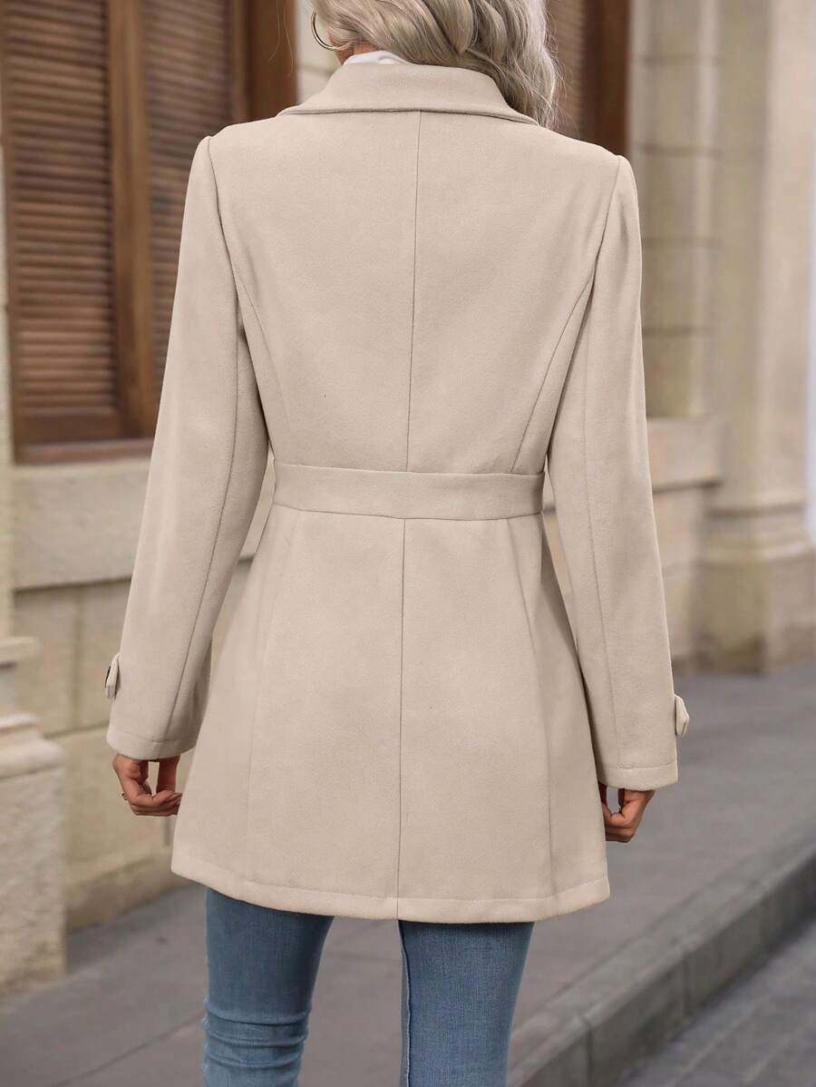Juliana Single-Breasted Collared Coat with Button Front and Pockets - Black and White