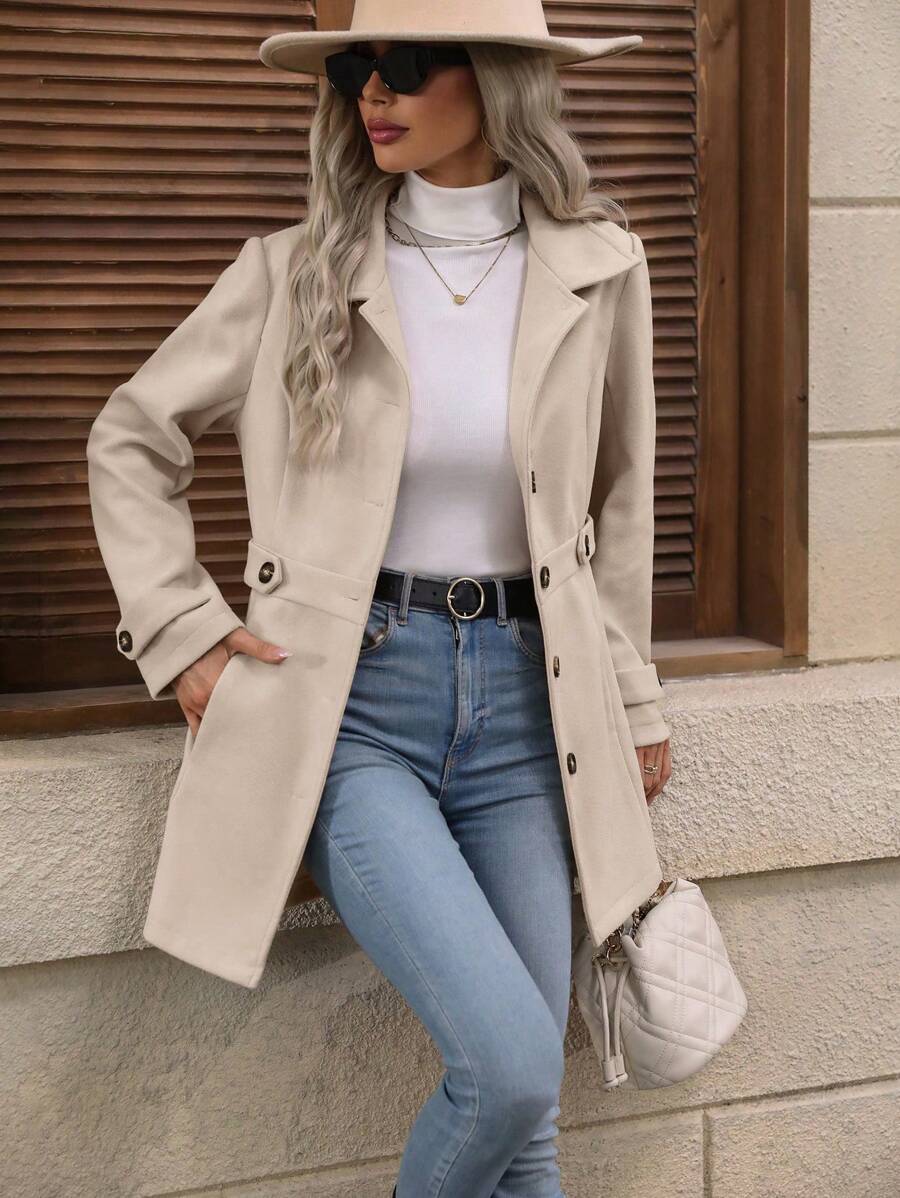Juliana Single-Breasted Collared Coat with Button Front and Pockets - Light Grey