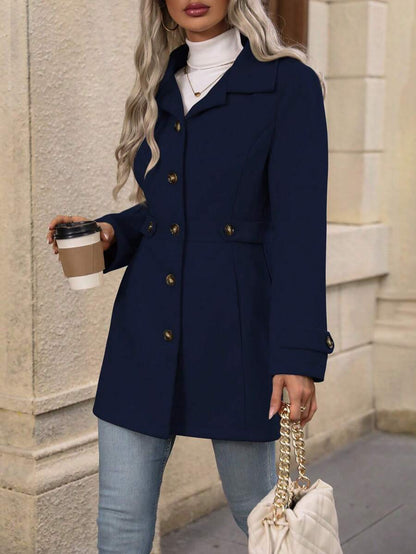 Juliana Single-Breasted Collared Coat with Button Front and Pockets - Dark Grey
