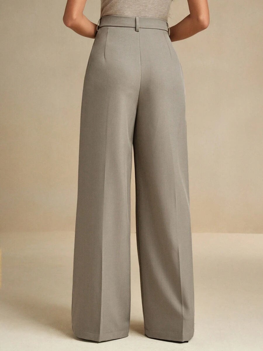 Women's Pleated Wide Leg Dress Trousers, Stretch Tailored Pants for Work Office - White