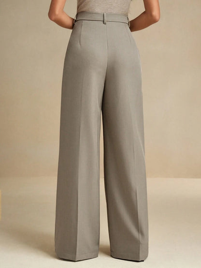 Women's Pleated Wide Leg Dress Trousers, Stretch Tailored Pants for Work Office - White
