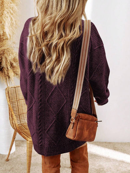 Alina Oversized Cable Knit Sweater Dress - Apricot