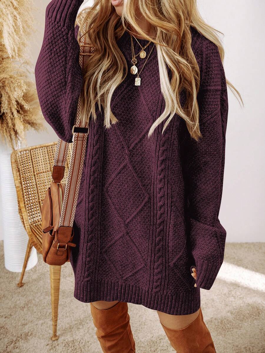 Alina Oversized Cable Knit Sweater Dress - Apricot