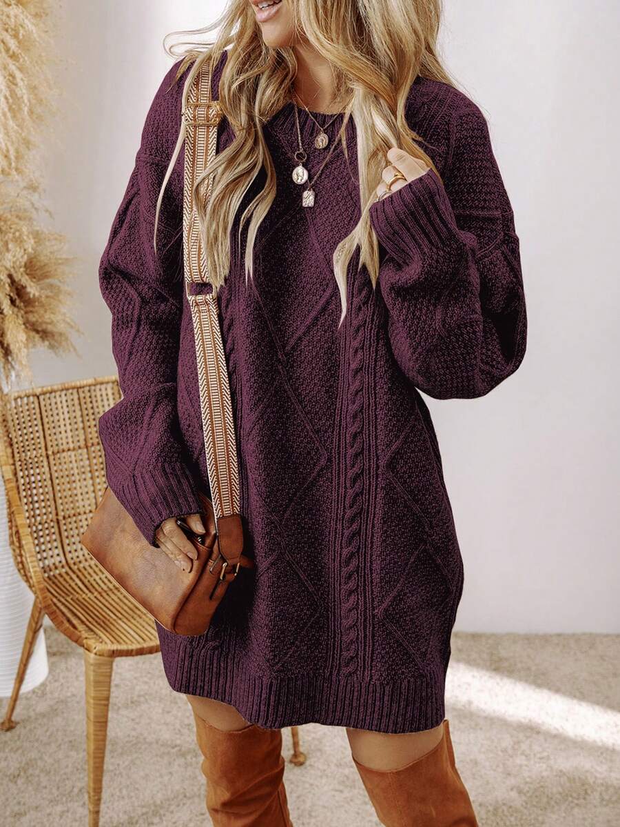Alina Oversized Cable Knit Sweater Dress - Apricot