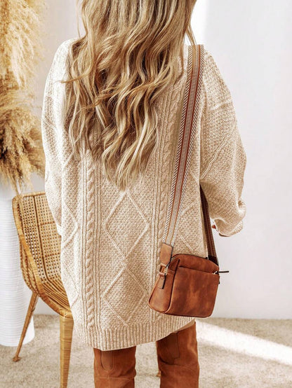 Alina Oversized Cable Knit Sweater Dress - Apricot
