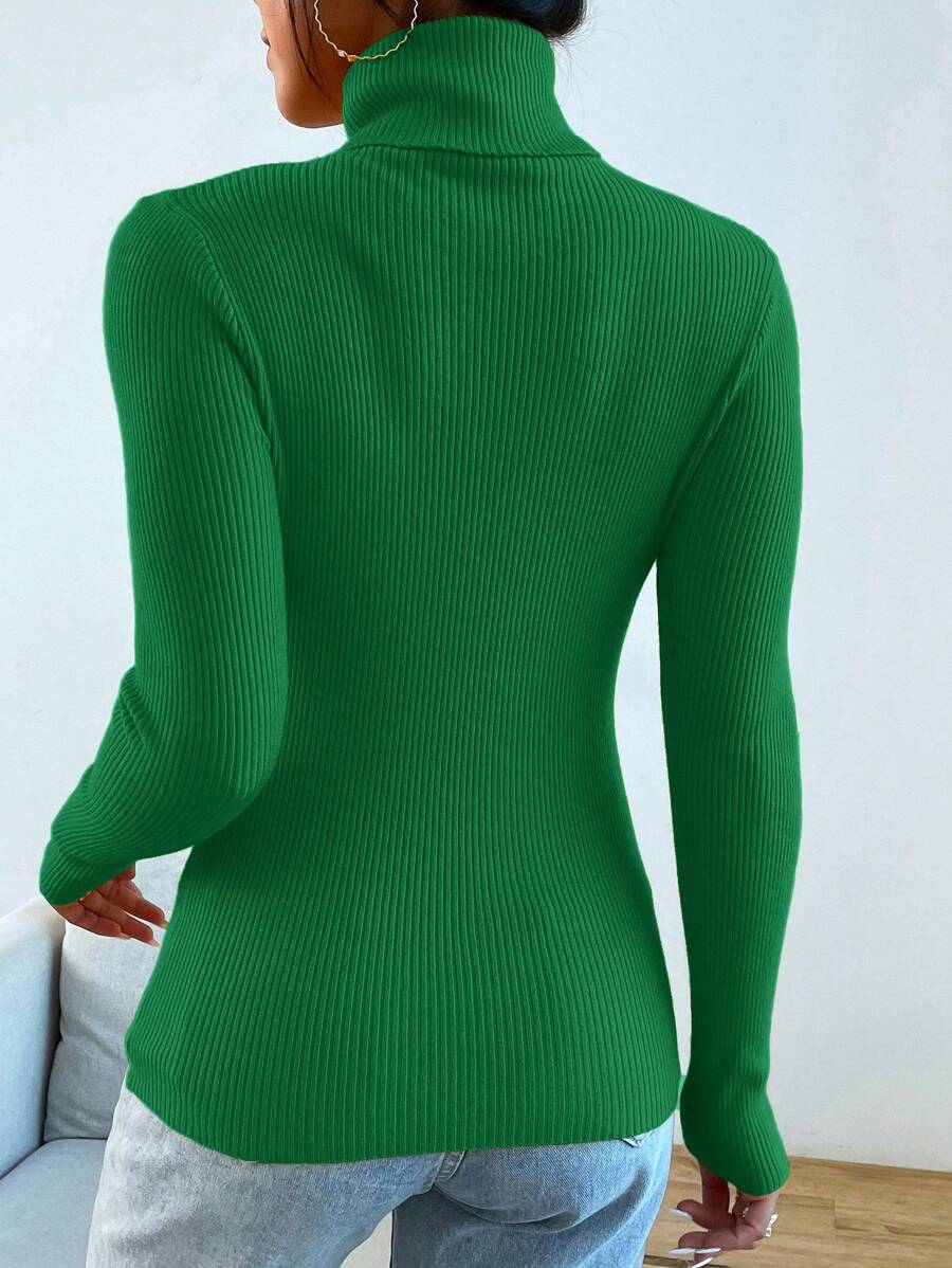 Nicolette Slim Fit Ribbed Knit Turtleneck Long Sleeve Sweater - Lime Green