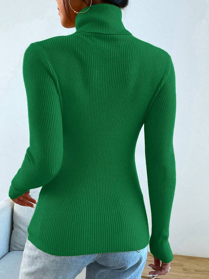 Nicolette Slim Fit Ribbed Knit Turtleneck Long Sleeve Sweater - Lime Green