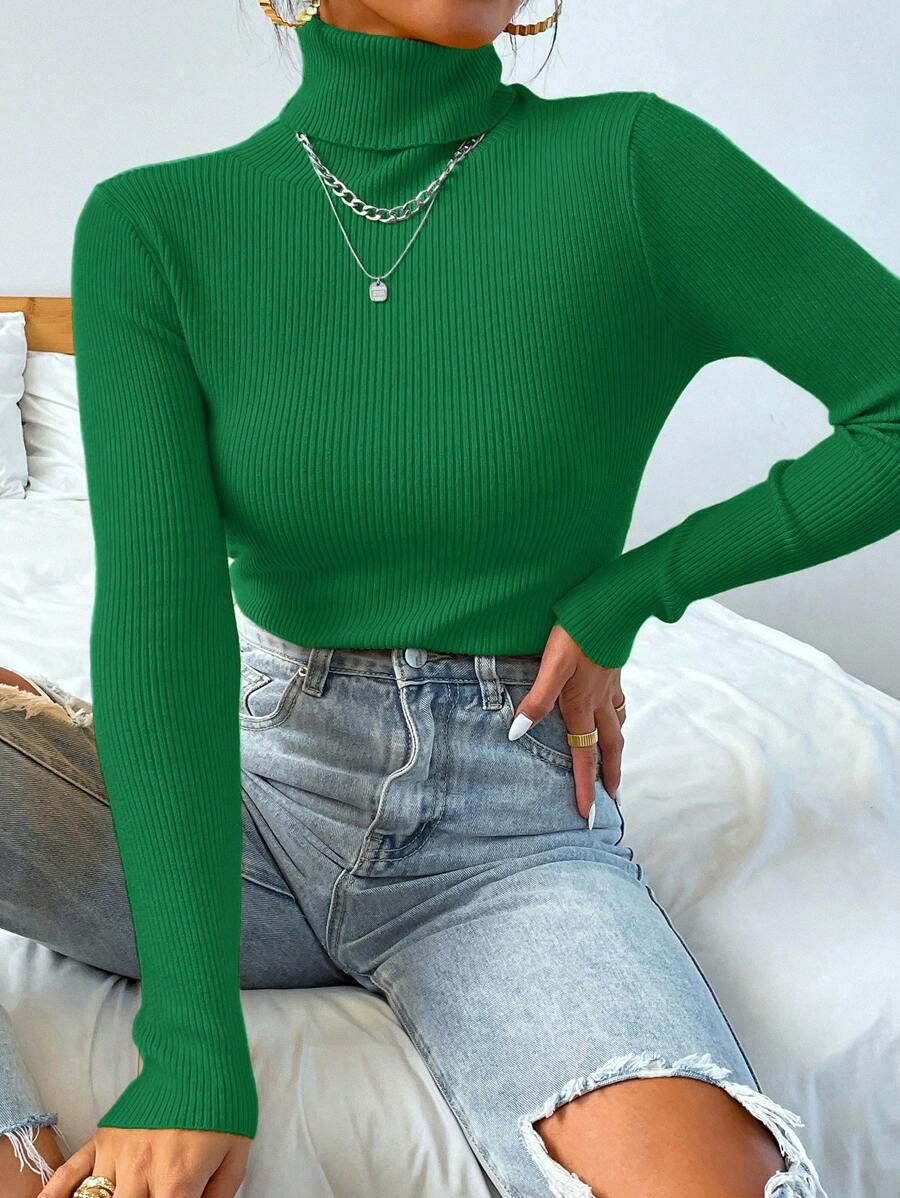 Nicolette Slim Fit Ribbed Knit Turtleneck Long Sleeve Sweater - Magic Mauve