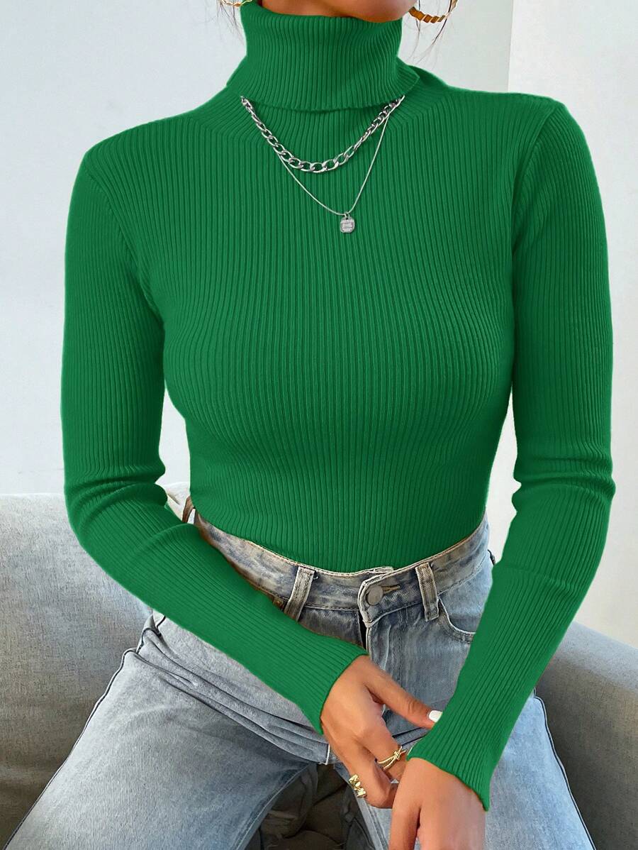 Nicolette Slim Fit Ribbed Knit Turtleneck Long Sleeve Sweater - White