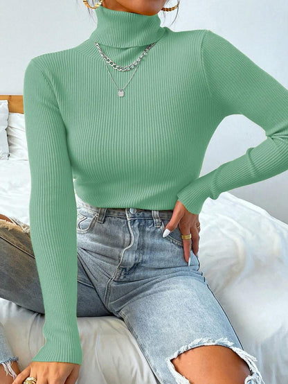 Nicolette Slim Fit Ribbed Knit Turtleneck Long Sleeve Sweater - Hot Pink
