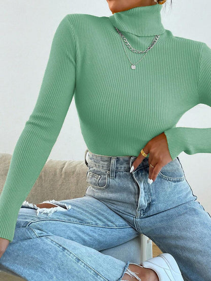 Nicolette Slim Fit Ribbed Knit Turtleneck Long Sleeve Sweater - Purple