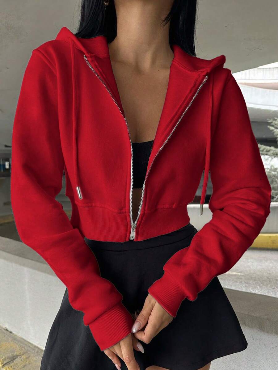 Edith Zip Up Drawstring Crop Hoodie - Royal Blue