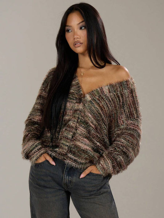 Orla Oversized Textured Stripe Cardigan - Multicolor