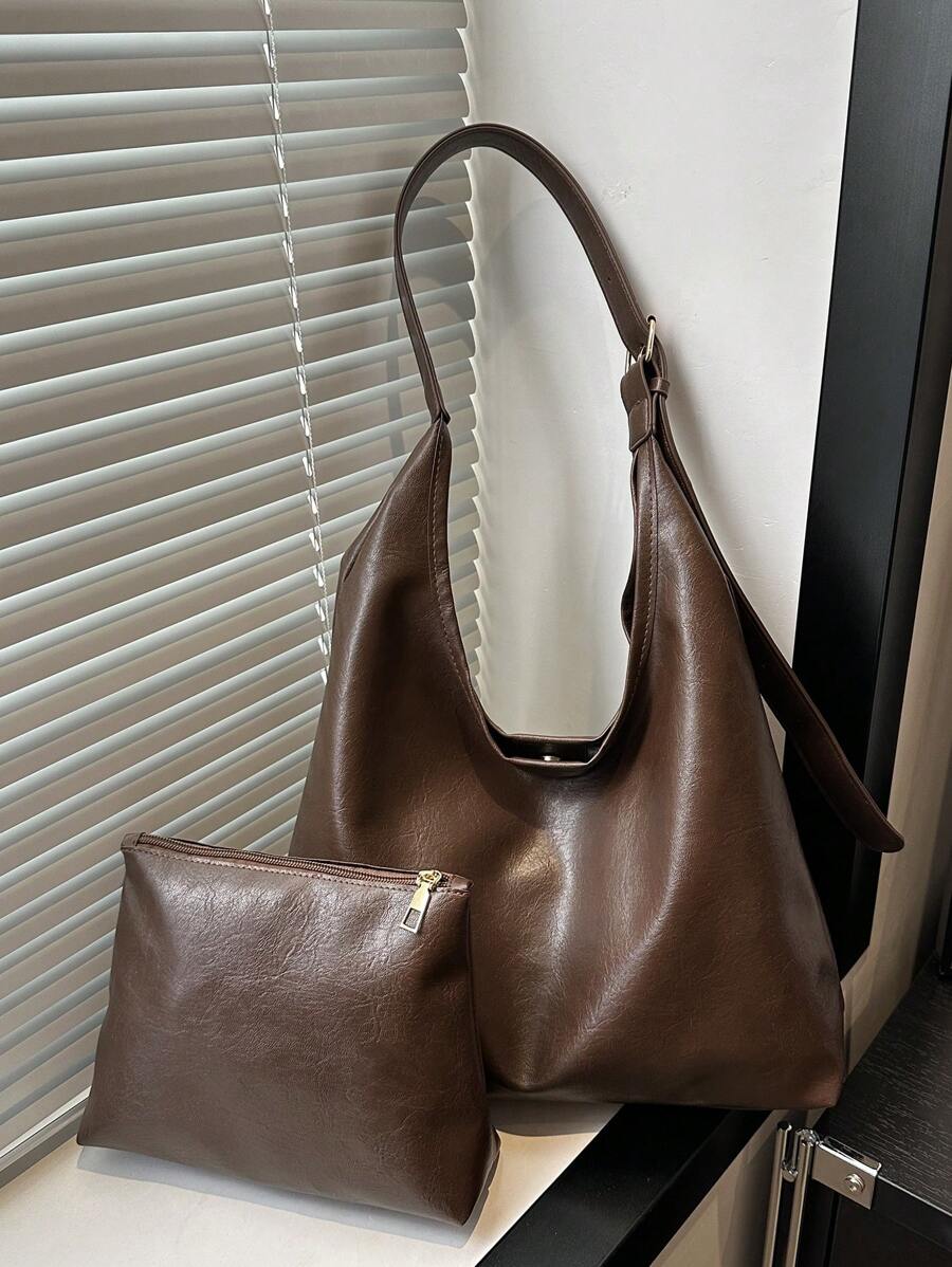 Savannah Large Slouchy Hobo Shoulder Bag with Top Handle - Coffee Brown
