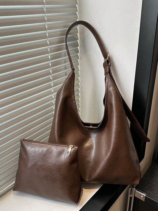 Savannah Large Slouchy Hobo Shoulder Bag with Top Handle - Coffee Brown