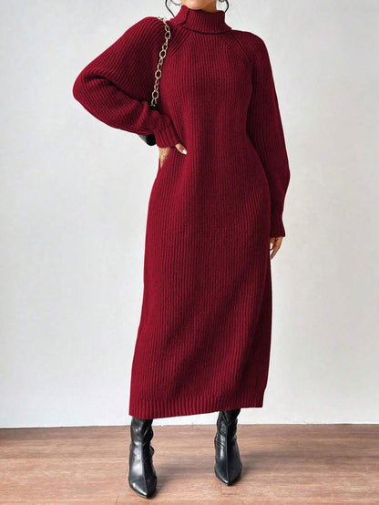 Anya High Neck Raglan Sleeve Sweater Dress - Black