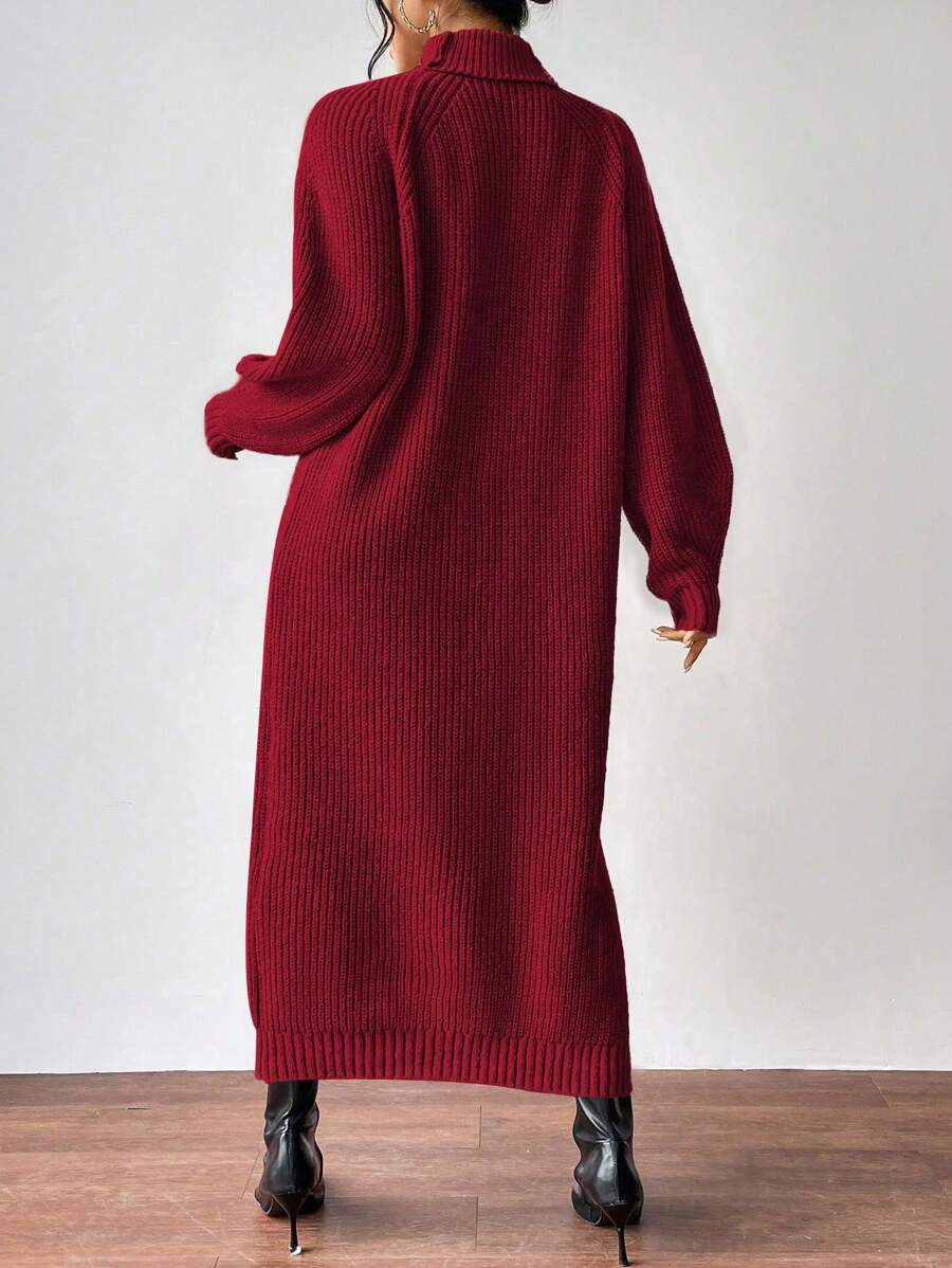 Anya High Neck Raglan Sleeve Sweater Dress - Blue