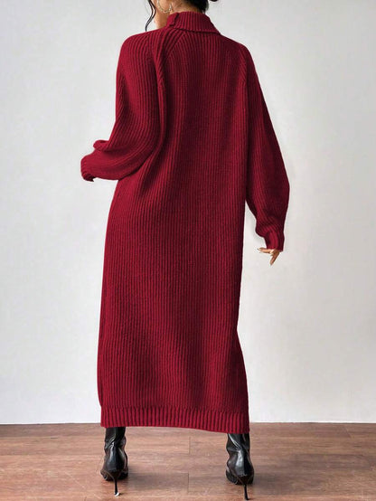 Anya High Neck Raglan Sleeve Sweater Dress - Blue