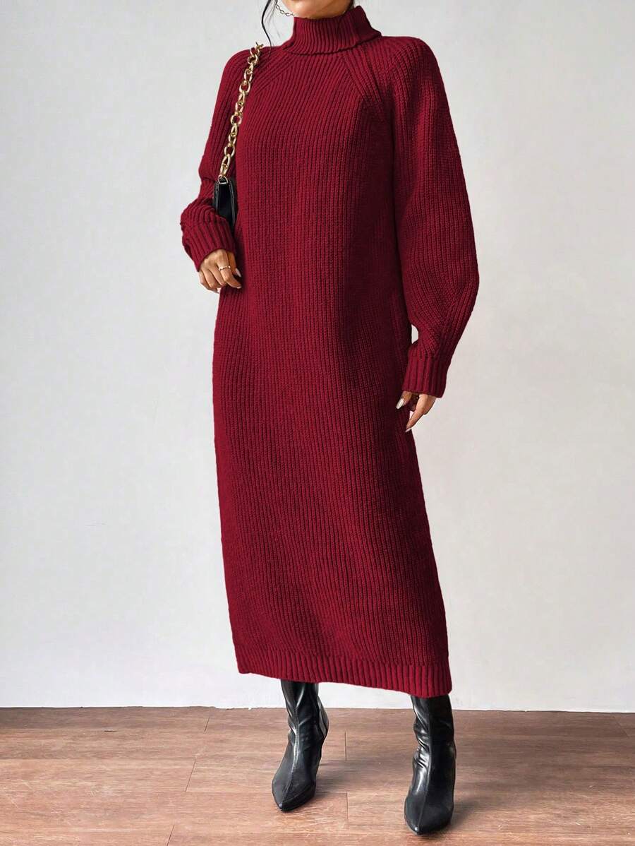Anya High Neck Raglan Sleeve Sweater Dress - Brown