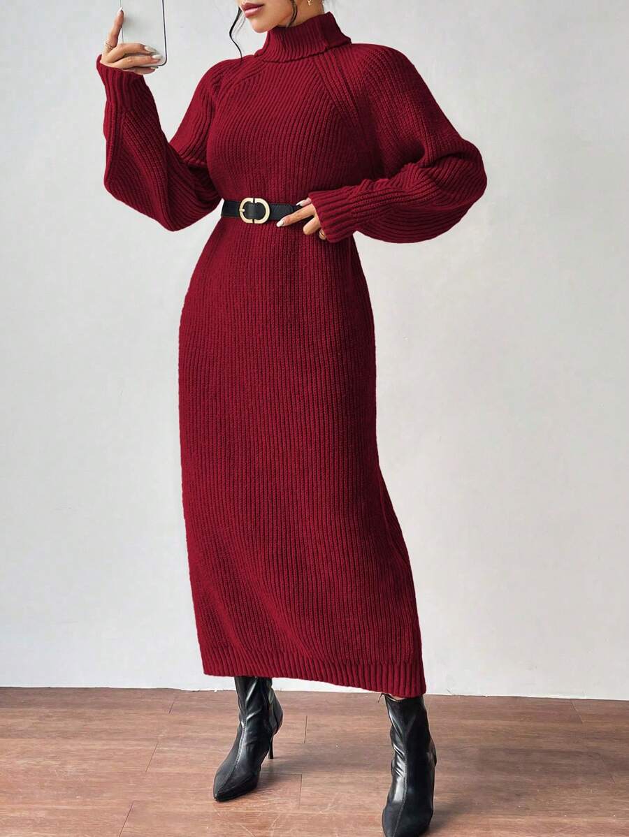 Anya High Neck Raglan Sleeve Sweater Dress - Green