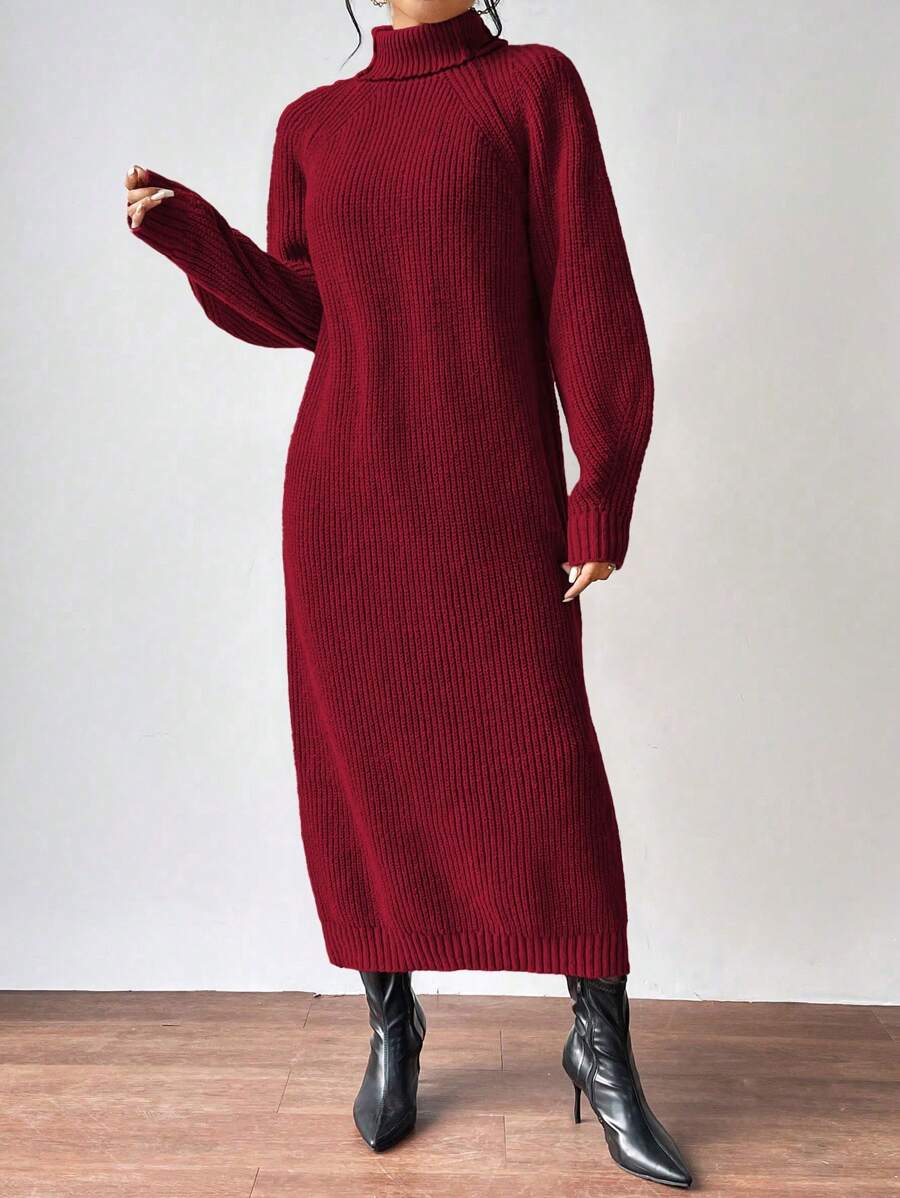 Anya High Neck Raglan Sleeve Sweater Dress - Purple