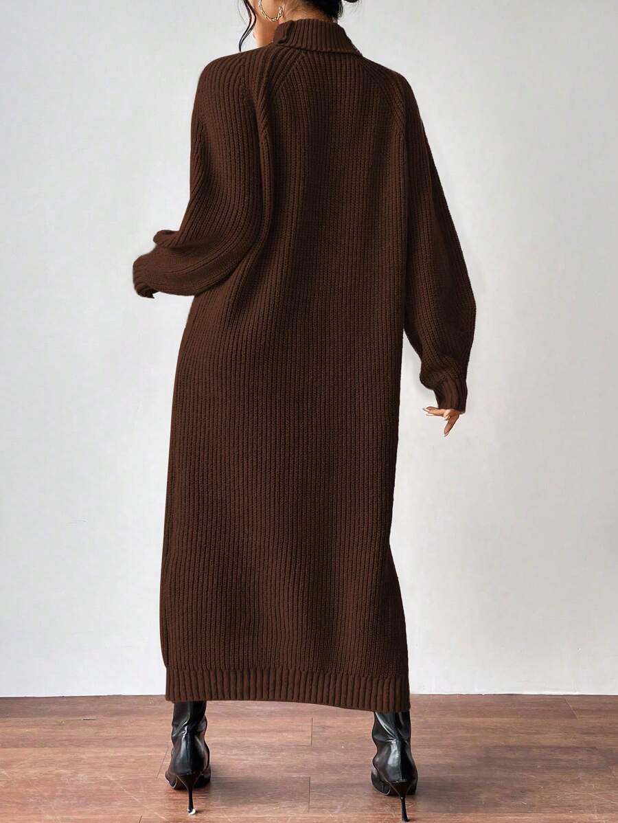 Anya High Neck Raglan Sleeve Sweater Dress - Red
