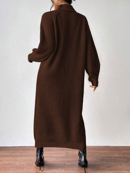 Anya High Neck Raglan Sleeve Sweater Dress - Red