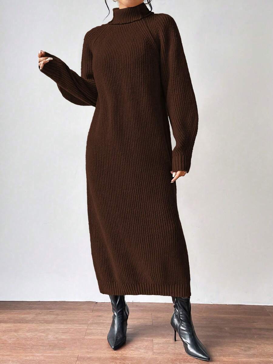 Anya High Neck Raglan Sleeve Sweater Dress - Army Green