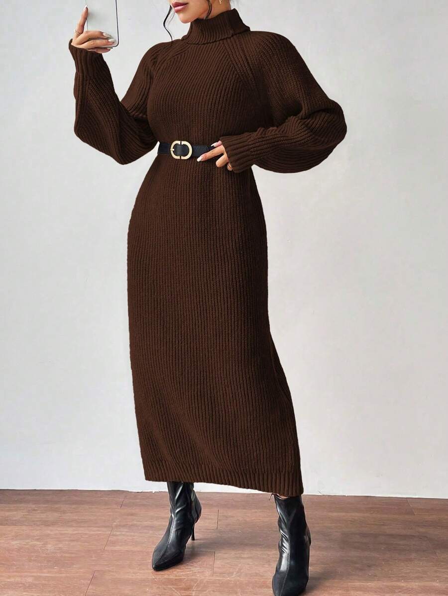 Anya High Neck Raglan Sleeve Sweater Dress - Beige