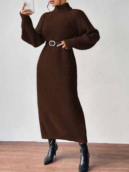 Anya High Neck Raglan Sleeve Sweater Dress - Beige