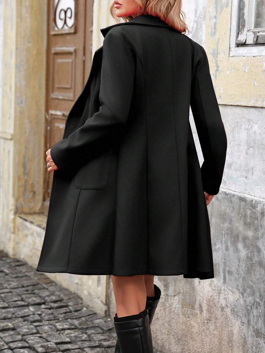 Charlotte Notched Lapel Double-Breasted Tailored Midi Coat - Black