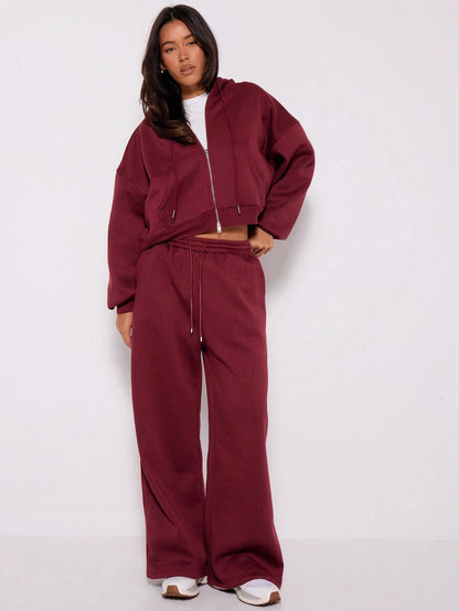 Claudia Double Zip Drawstring Hoodie - Burgundy