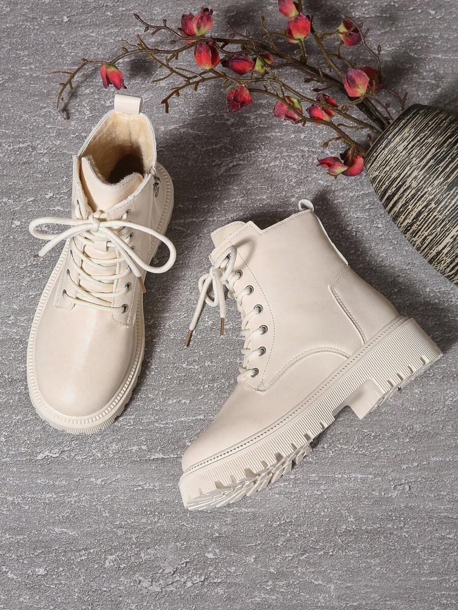 2026 Spring/Autumn/Winter New Women's Shoes, Winter Warm Women's Boots, Fashion Versatile Casual Women's Shoes, Black/White Ankle Boots With Lace-Up And Side Zipper, Flat Women's Boots, Women's Ankle Boots And Ankle Boots, Women's Fashion Boots, College S Mensa