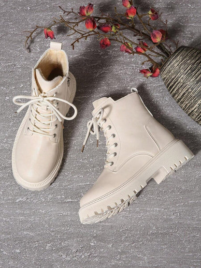 2026 Spring/Autumn/Winter New Women's Shoes, Winter Warm Women's Boots, Fashion Versatile Casual Women's Shoes, Black/White Ankle Boots With Lace-Up And Side Zipper, Flat Women's Boots, Women's Ankle Boots And Ankle Boots, Women's Fashion Boots, College S Mensa