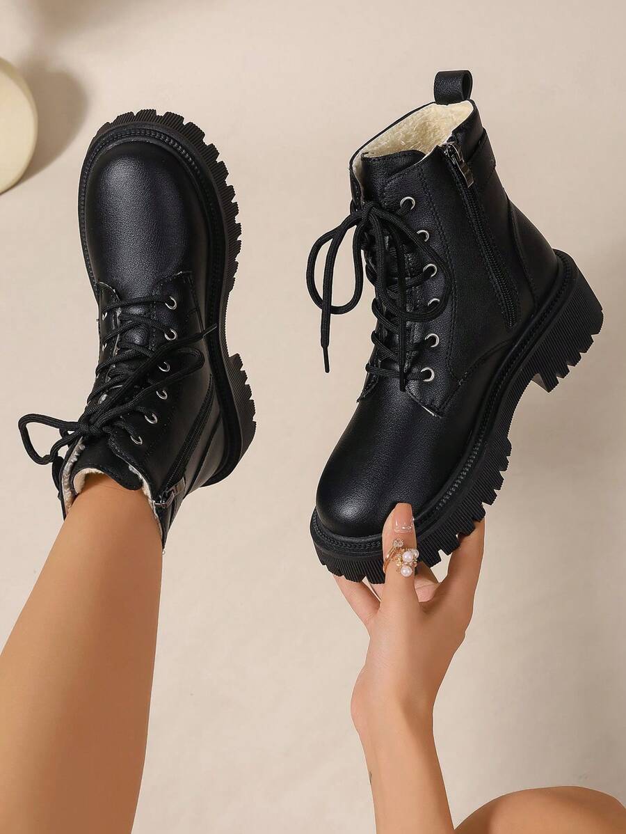 2026 Spring/Autumn/Winter New Women's Shoes, Winter Warm Women's Boots, Fashion Versatile Casual Women's Shoes, Black/White Ankle Boots With Lace-Up And Side Zipper, Flat Women's Boots, Women's Ankle Boots And Ankle Boots, Women's Fashion Boots, College S Mensa