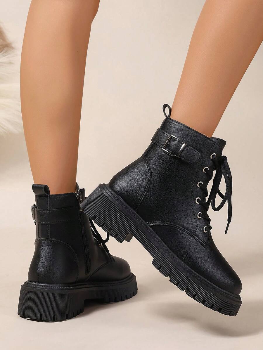 2026 Spring/Autumn/Winter New Women's Shoes, Winter Warm Women's Boots, Fashion Versatile Casual Women's Shoes, Black/White Ankle Boots With Lace-Up And Side Zipper, Flat Women's Boots, Women's Ankle Boots And Ankle Boots, Women's Fashion Boots, College S Mensa